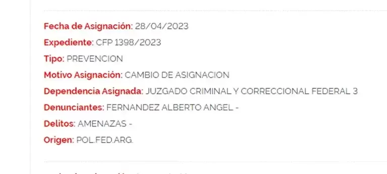 La denuncia de Alberto Fernández por las amenazas a su hijo Estanislao cayeron en el Federal 3. (Foto: Centro de Información Judicial)