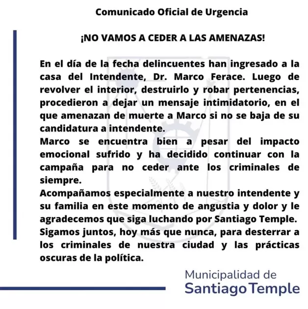 Marco Ferace | Intendente de Santiago Temple