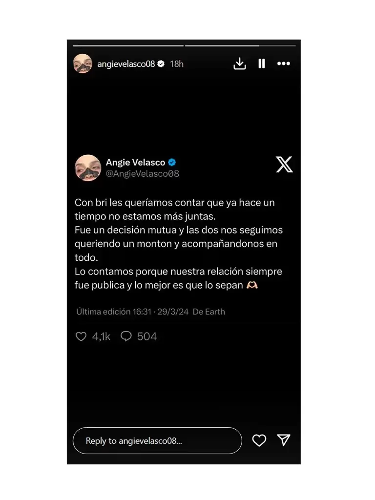 Angie Velasco confirm su separacin de Bri Domnguez